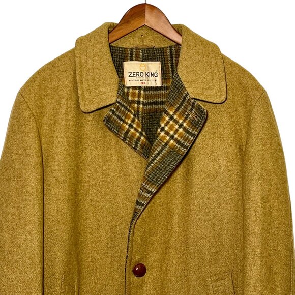 Rare Zero King Boiled Wool Mens Heavy Overcoat USA Camel Tan Wood Button Size 44 - Picture 2 of 16